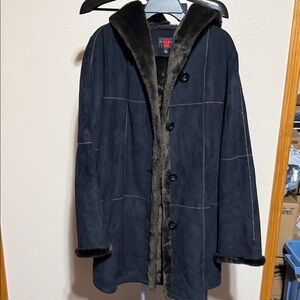 Gallery Men's Dark Gray Pea Coat with Faux Fur Lining